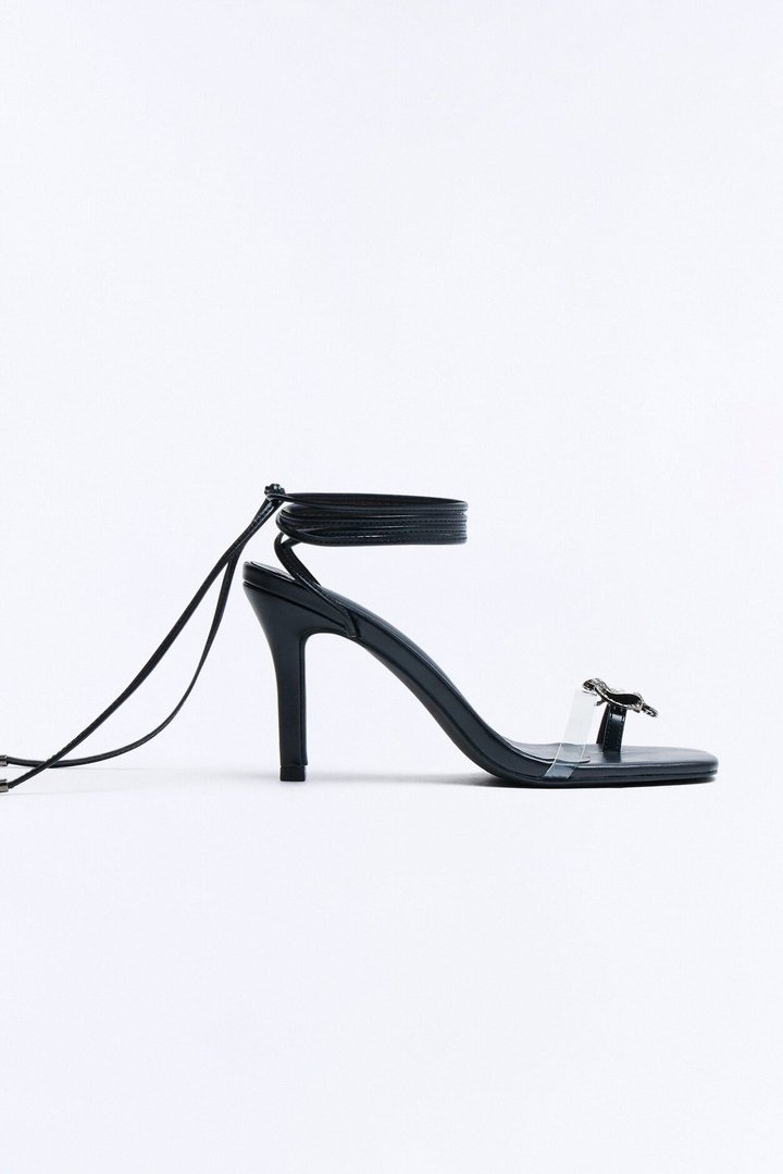 Aubury Hardware Toe Ring Wrap Up Heels - Black