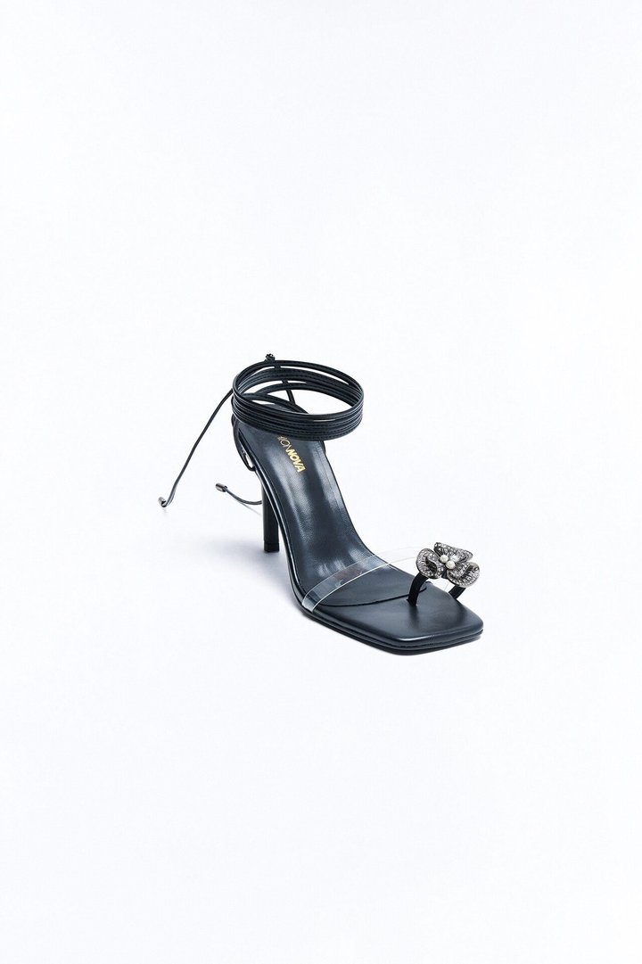 Aubury Hardware Toe Ring Wrap Up Heels - Black