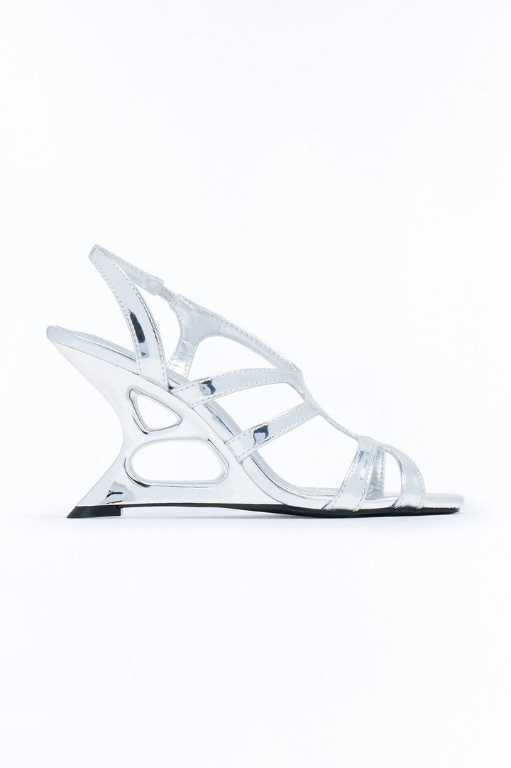 Kadian Novelty Slingback Wedges - Silver
