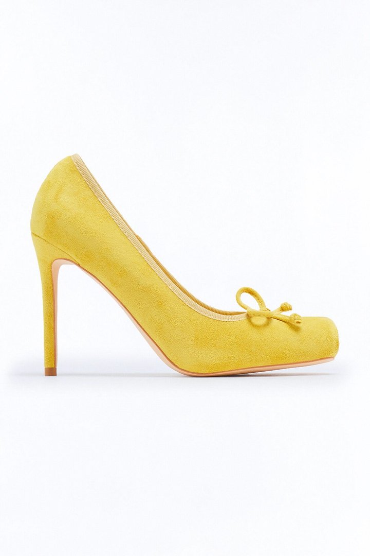 Letta Suede Bow Ballet Pumps - Yellow