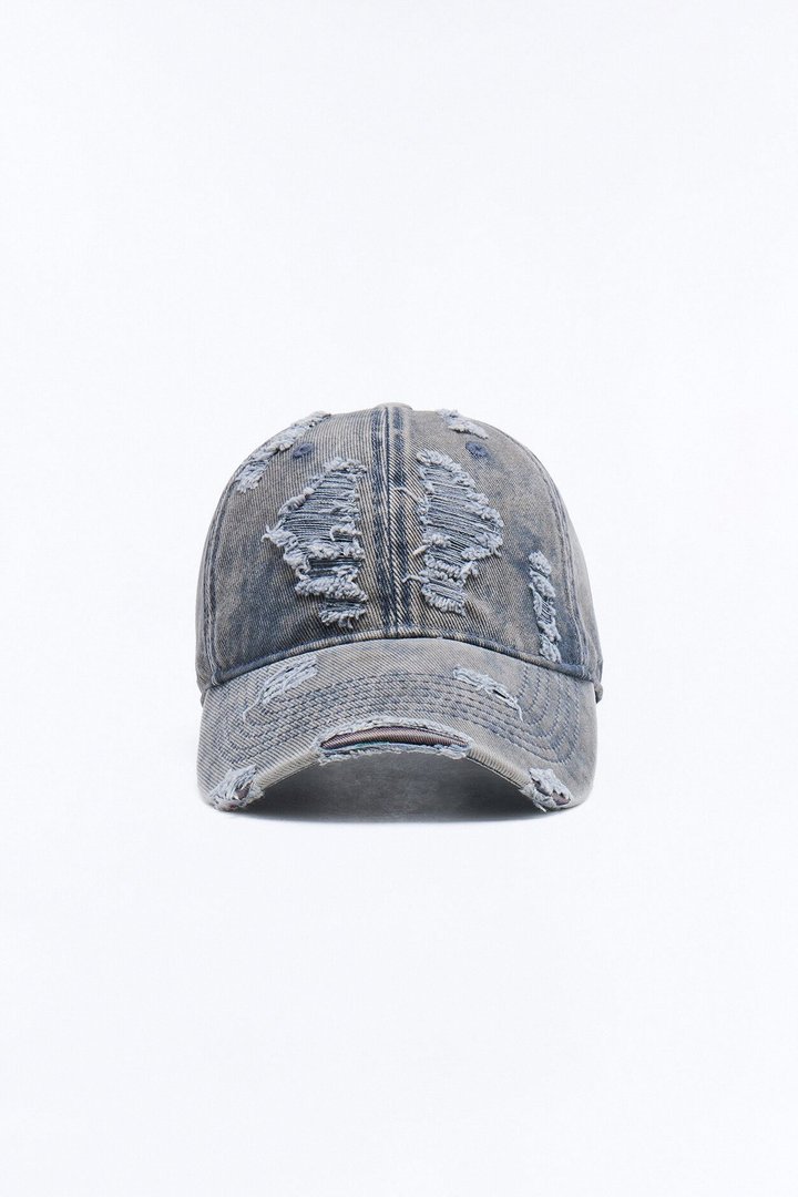 Distressed Damaged Wash Snapback Hat - Grey