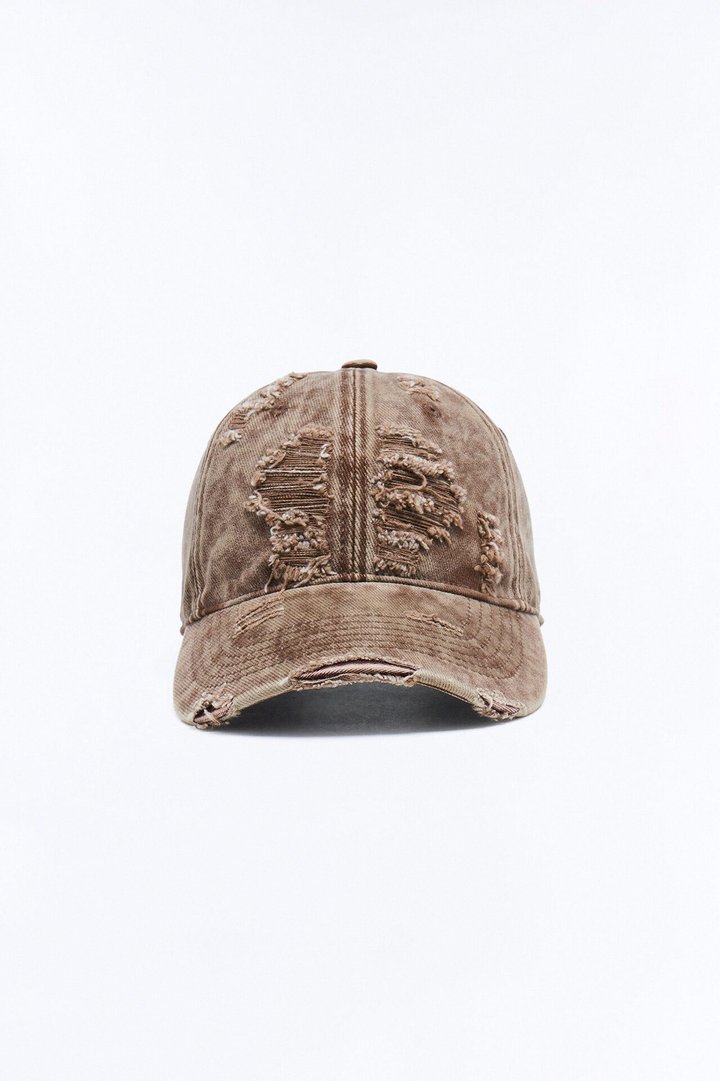 Distressed Damaged Wash Snapback Hat - Brown