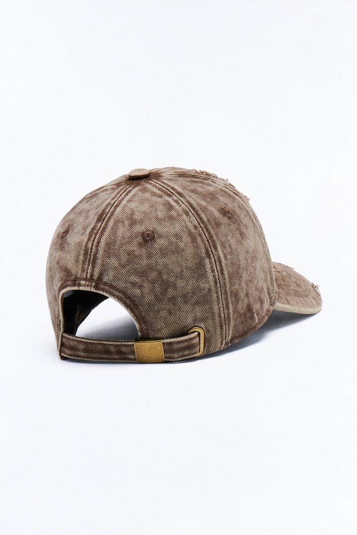 Distressed Damaged Wash Snapback Hat - Brown
