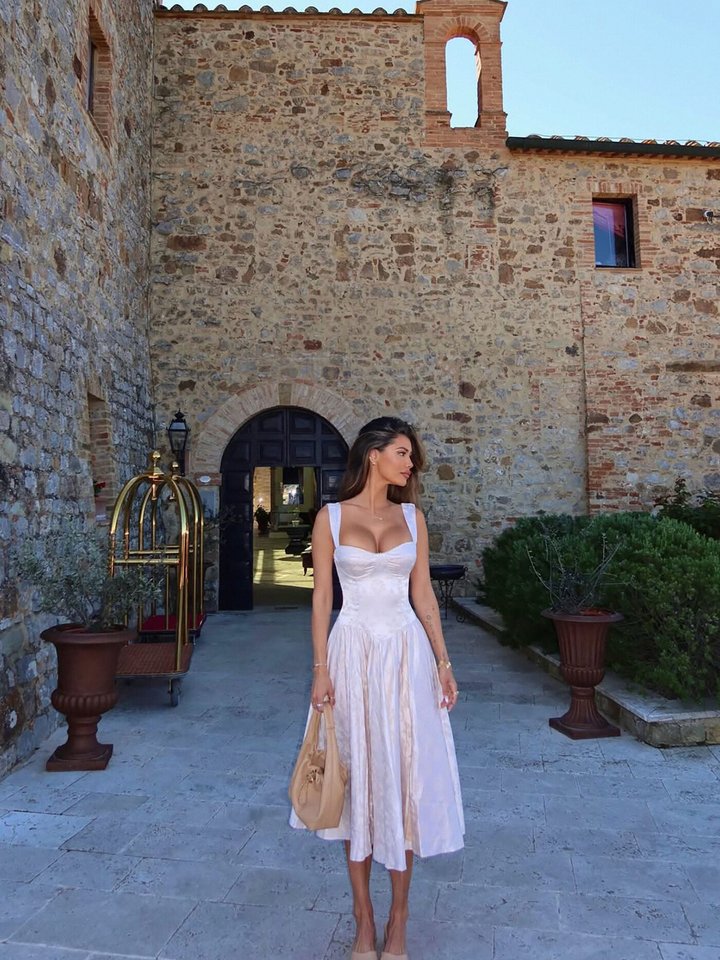 Arabella Pleated Jacquard Midi Dress - Blush