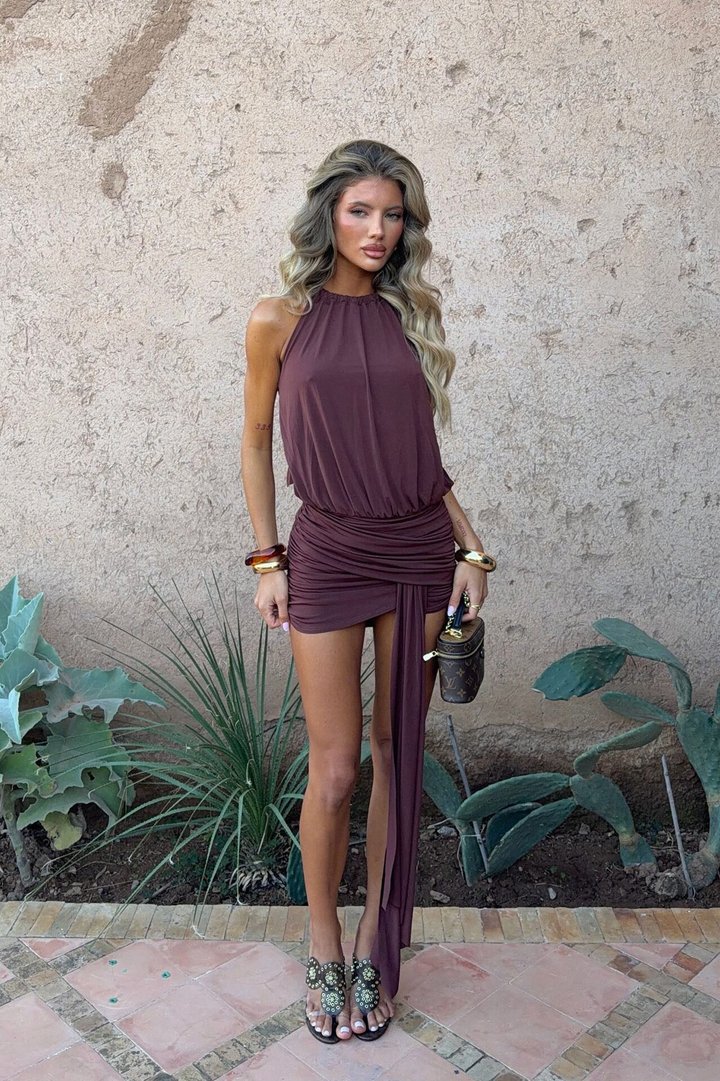 City Pulse Draped Mini Dress - Chocolate