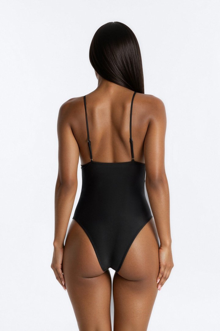 Nika 1 Piece Mesh Cutout Triangle Swimsuit - Black