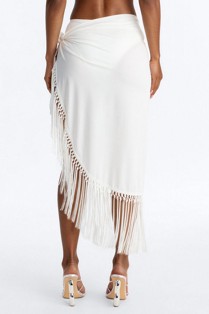 Irina Cover Up Fringe Sarong - White