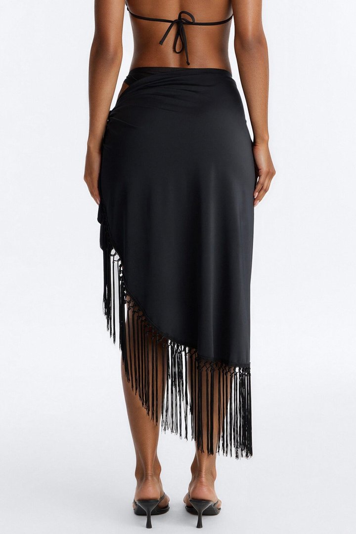 Irina Cover Up Fringe Sarong - Black