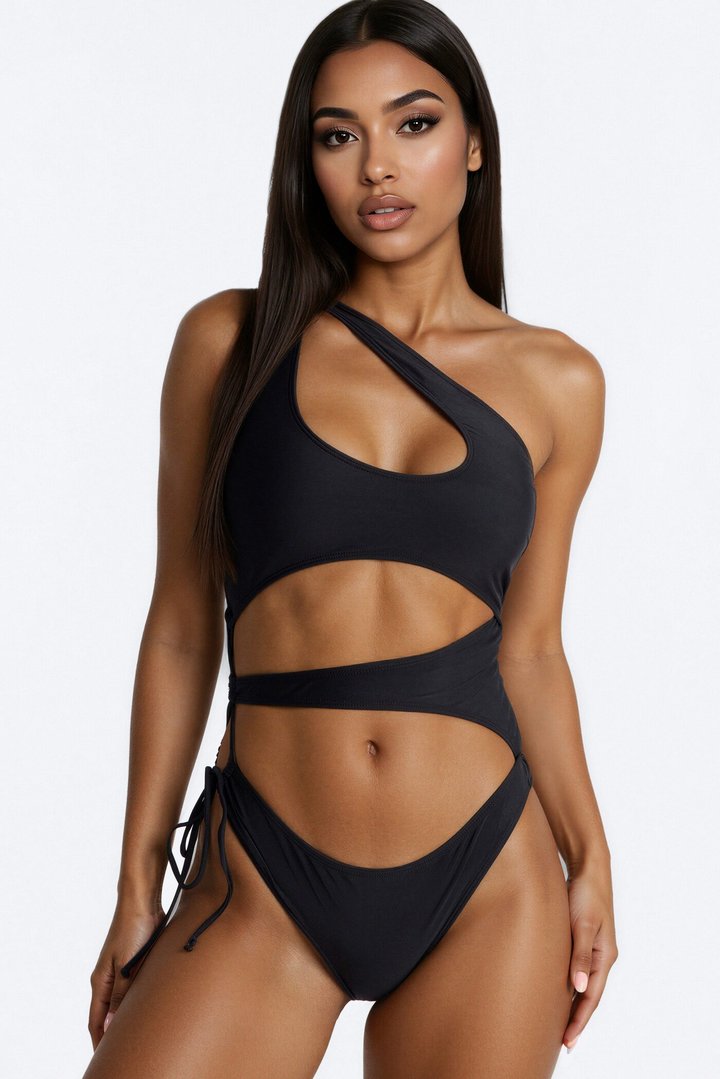 Jordy One Shoulder 1 Piece Swimsuit - Black