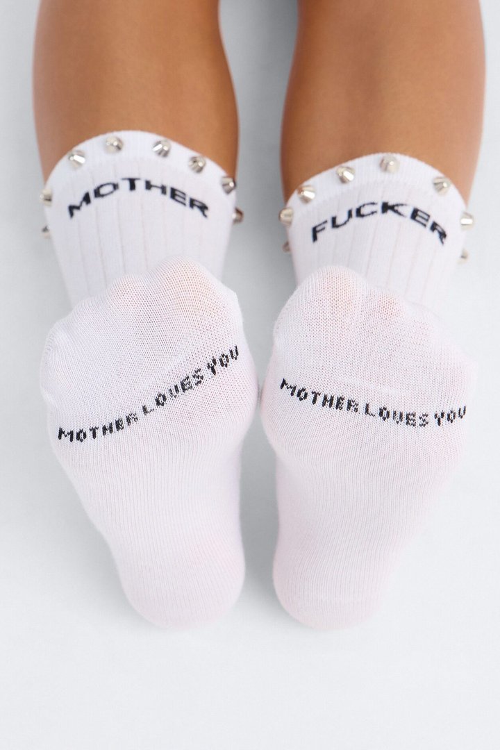 Mother Fucker Crew Socks - White/Black