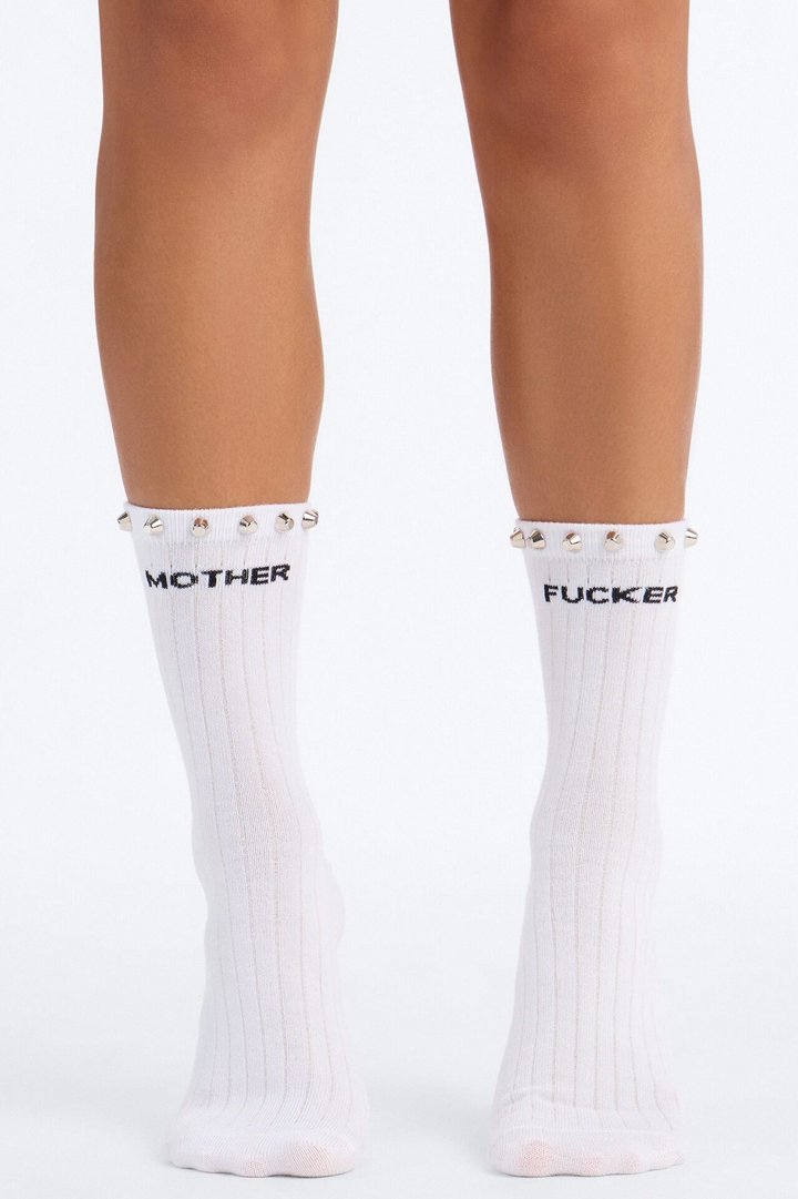 Mother Fucker Crew Socks - White/Black