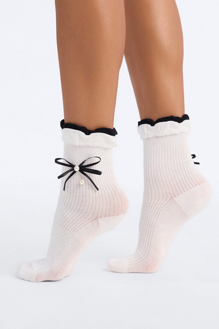 Bows And Pearls 2 Pack Crew Socks - Cream/combo