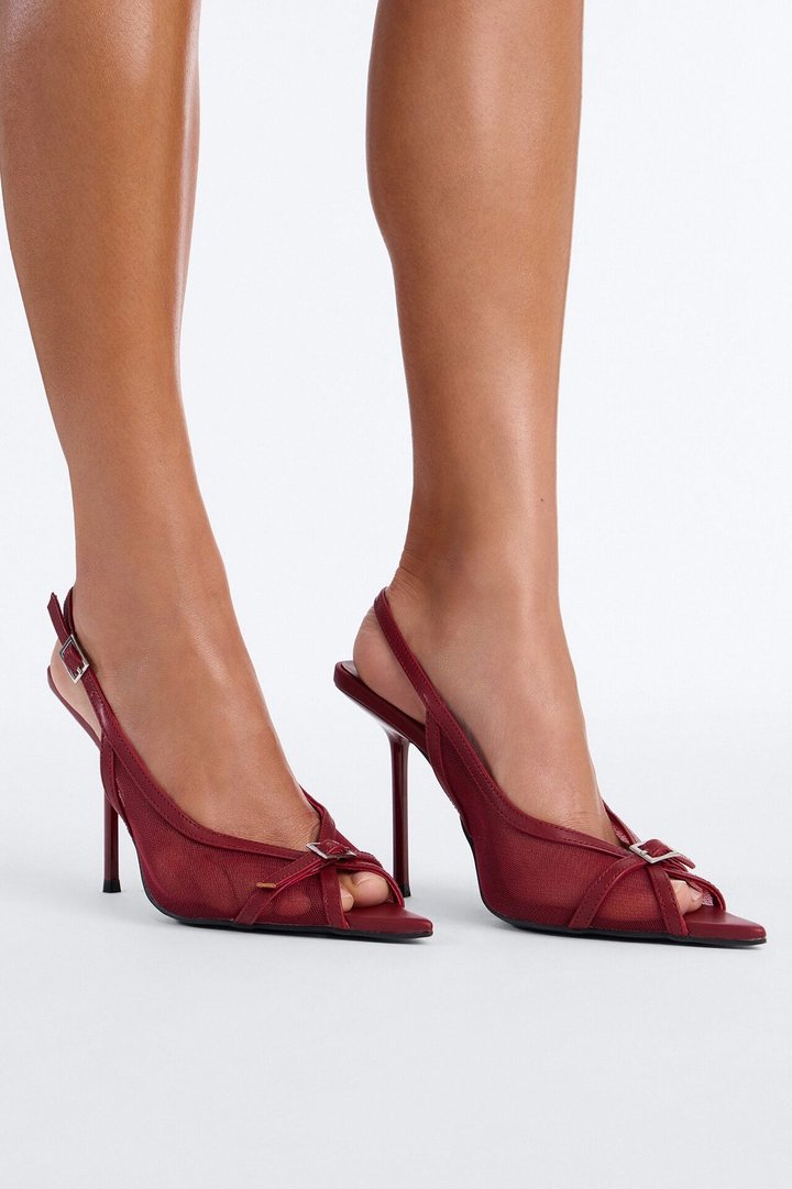 Streep Peep Toe Mesh Pumps - Burgundy