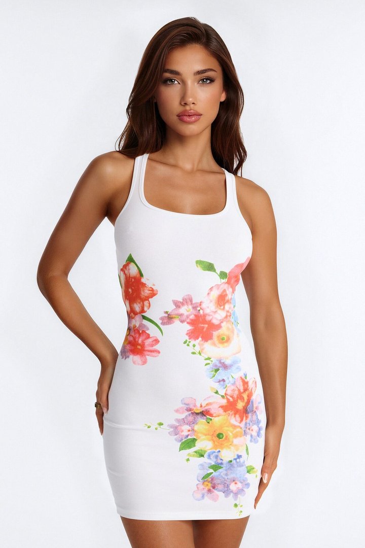 Serafina Sleeveless Floral Mini Dress - White/combo