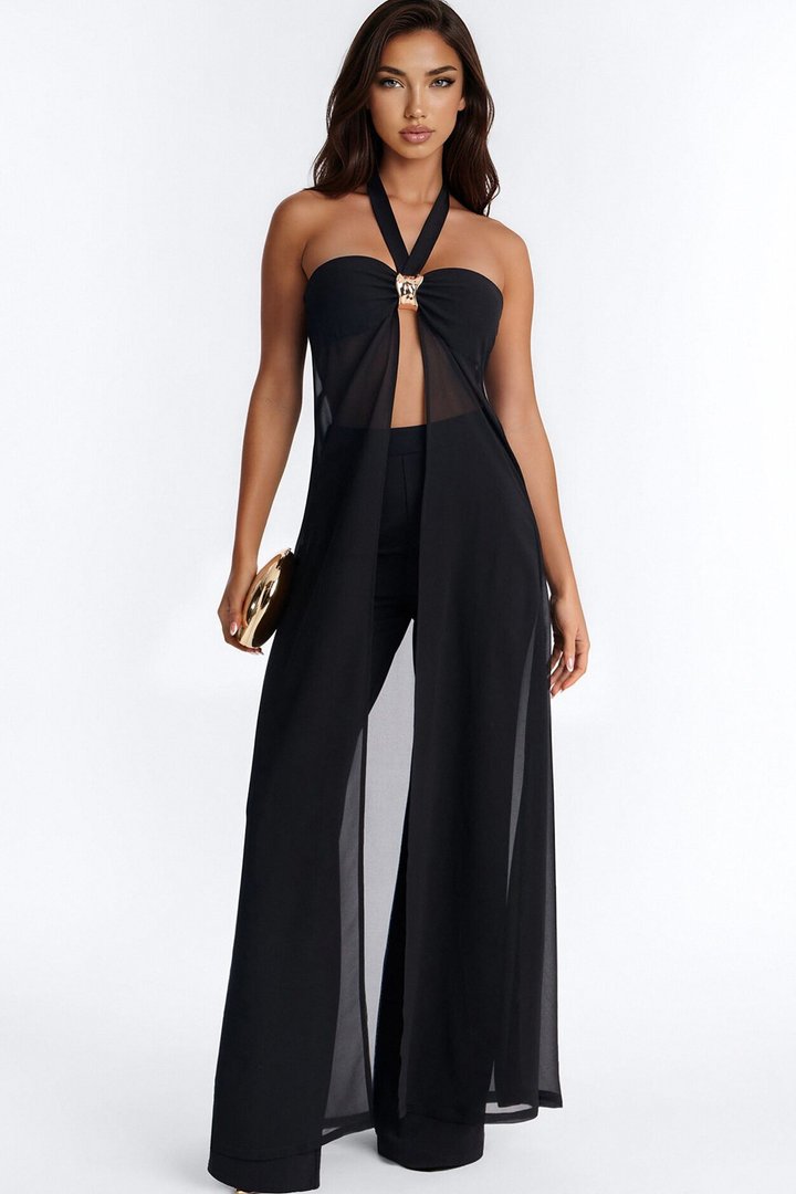 Maura Flowy Halter Pant Set - Black