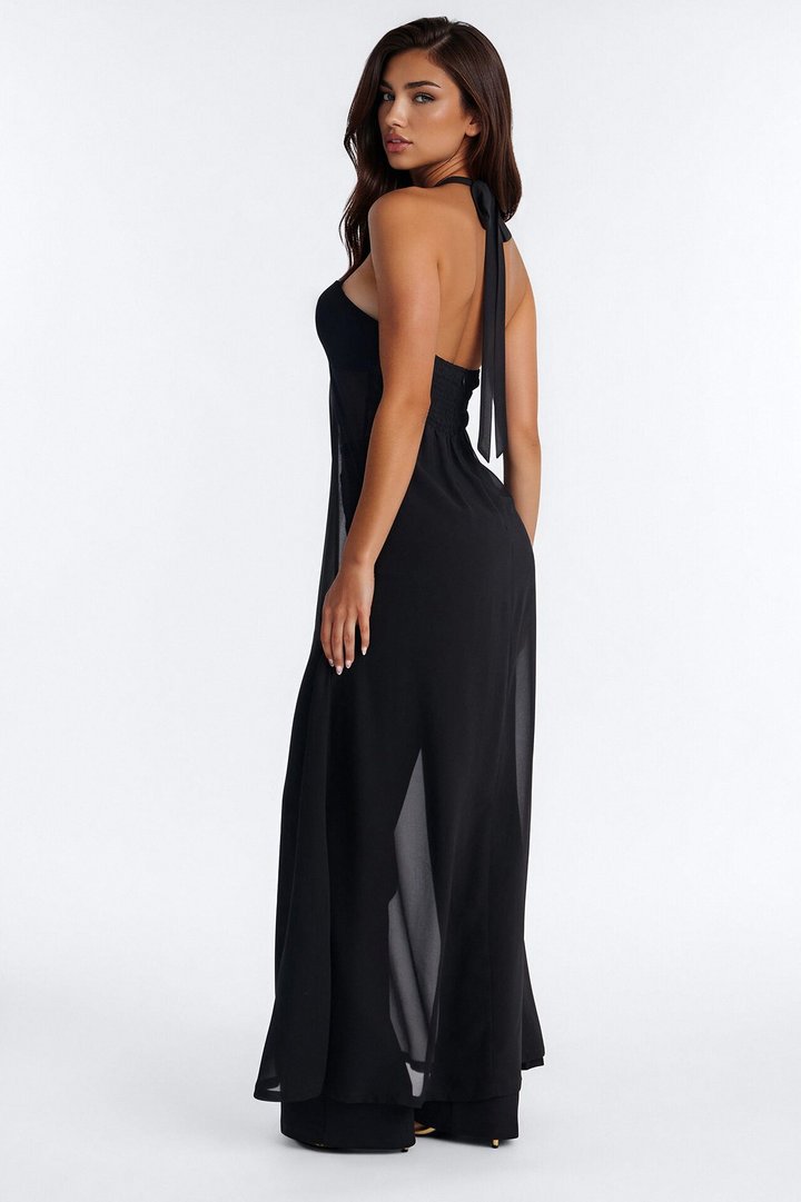 Maura Flowy Halter Pant Set - Black