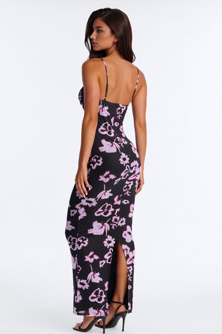 Catherine Floral Mesh Maxi Dress - Black/combo