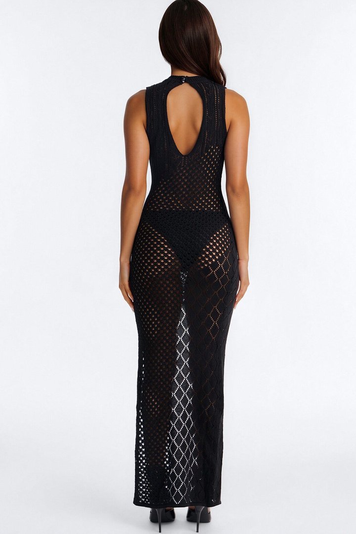 Untouchable Keyhole Crochet Maxi Dress - Black