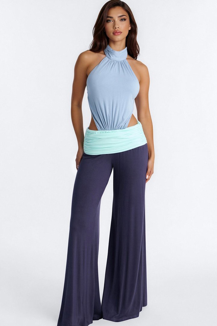 Rosalia Color Block Backless Jumpsuit - Blue/combo