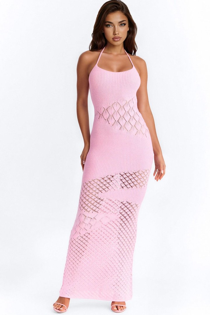 Sophia Crochet Maxi Dress - Pink