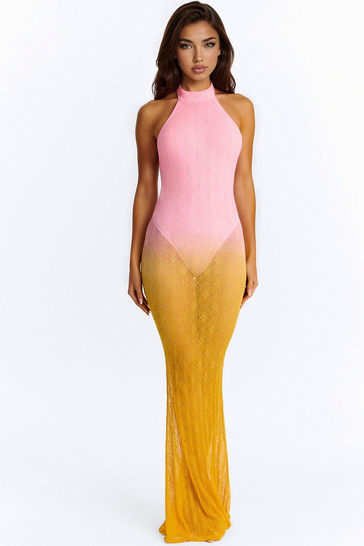 Summer Sunsets Ombre Crochet Maxi Dress - Pink/combo