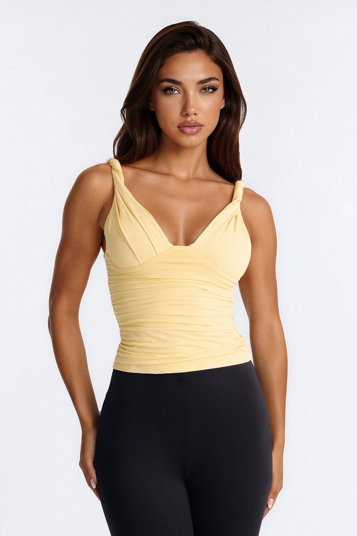 Sweetest Vibe Twist Ruched Tank Top - ButterYellow