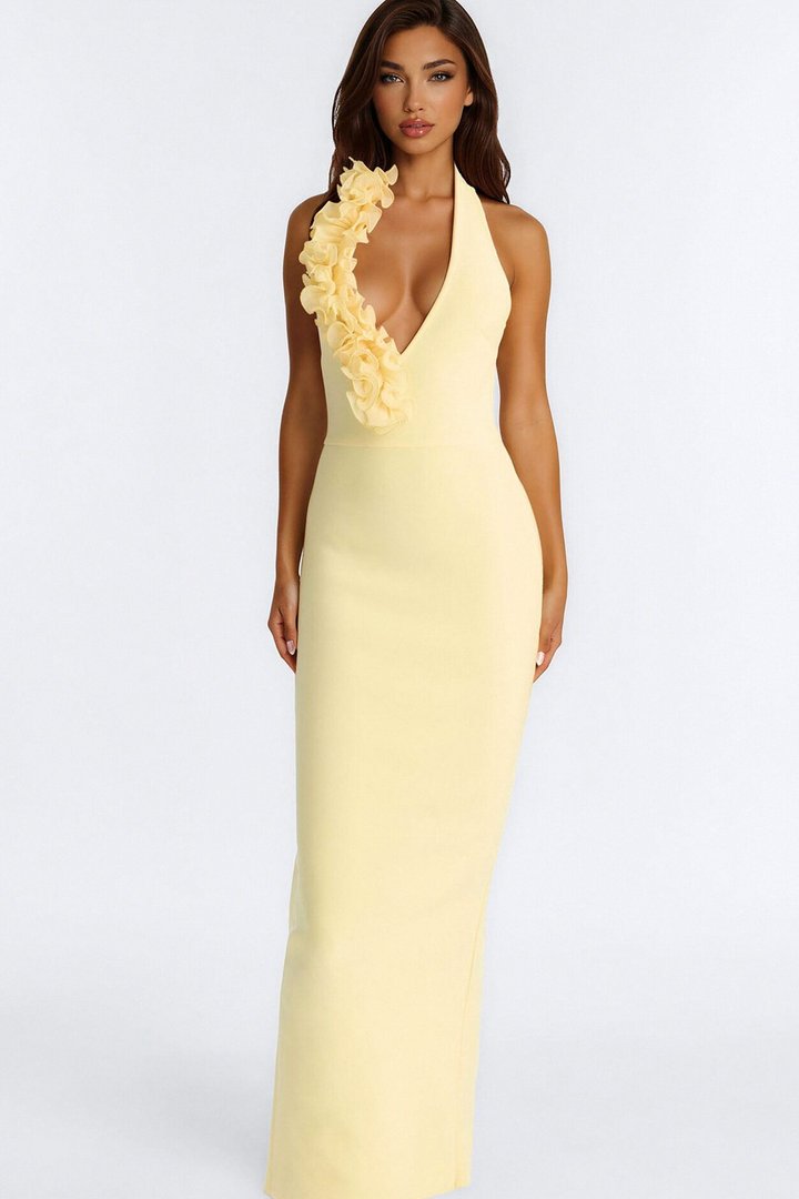 Saxton Ruffle Bandage Gown - ButterYellow