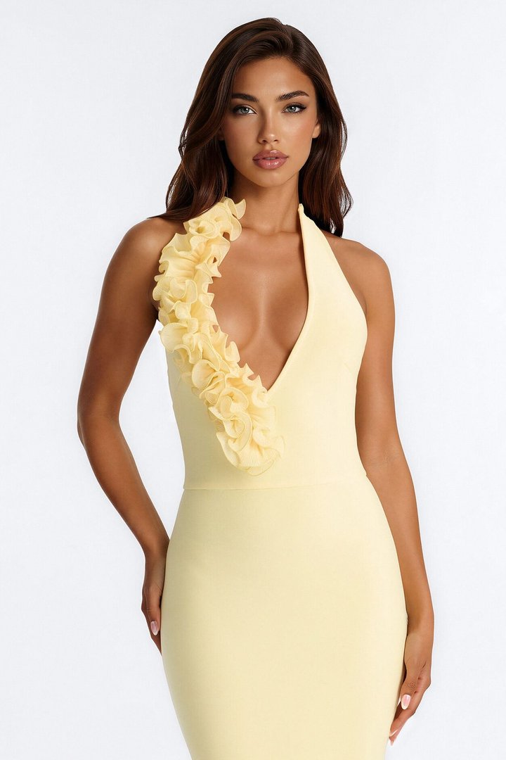 Saxton Ruffle Bandage Gown - ButterYellow