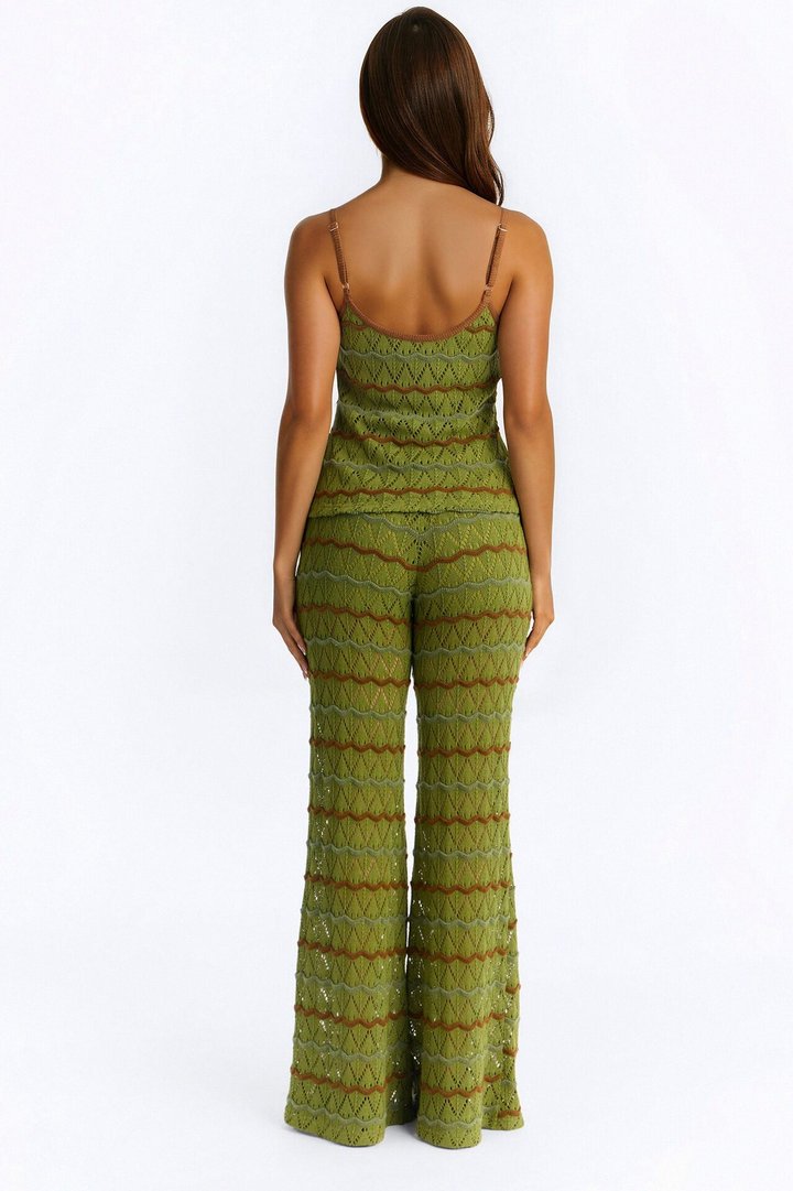 Natalie Flare Crochet Pant Set - Green