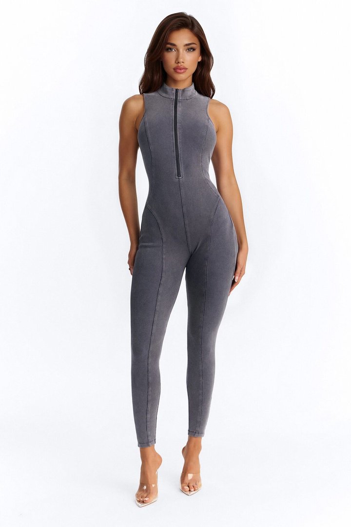Amira Zip Front Jumpsuit - Grey