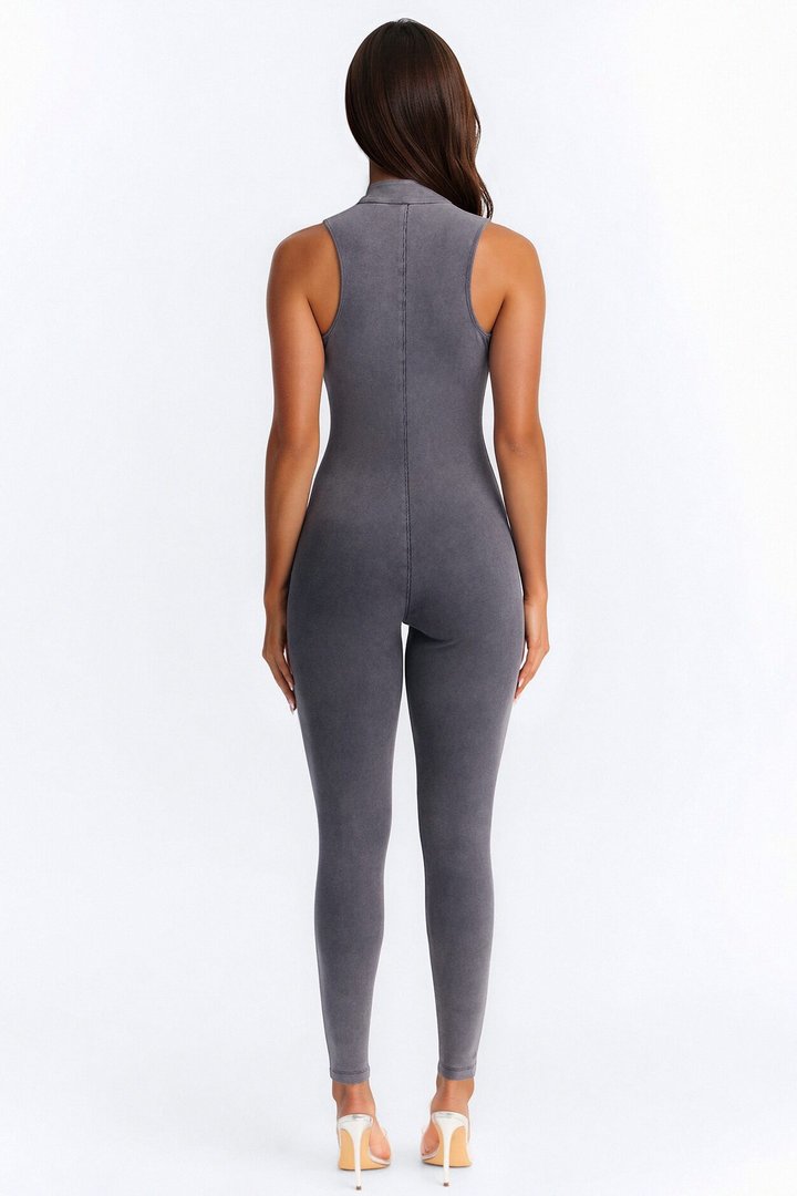Amira Zip Front Jumpsuit - Grey