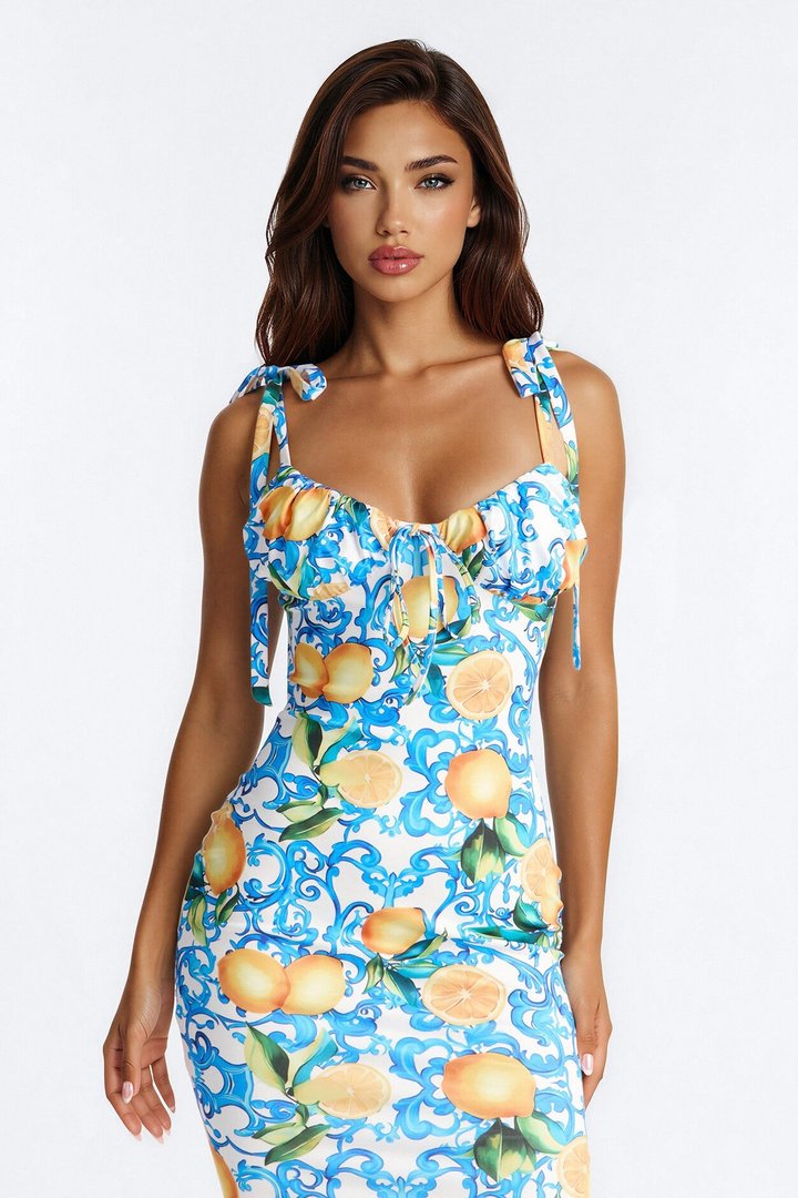 Ciao Bella Lemon Midi Dress - Blue/combo