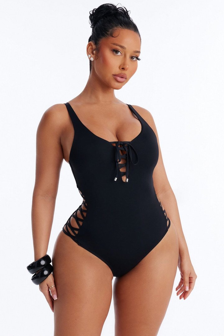 Under The Shade Tie Detail 1 Piece Swimsuit - Black