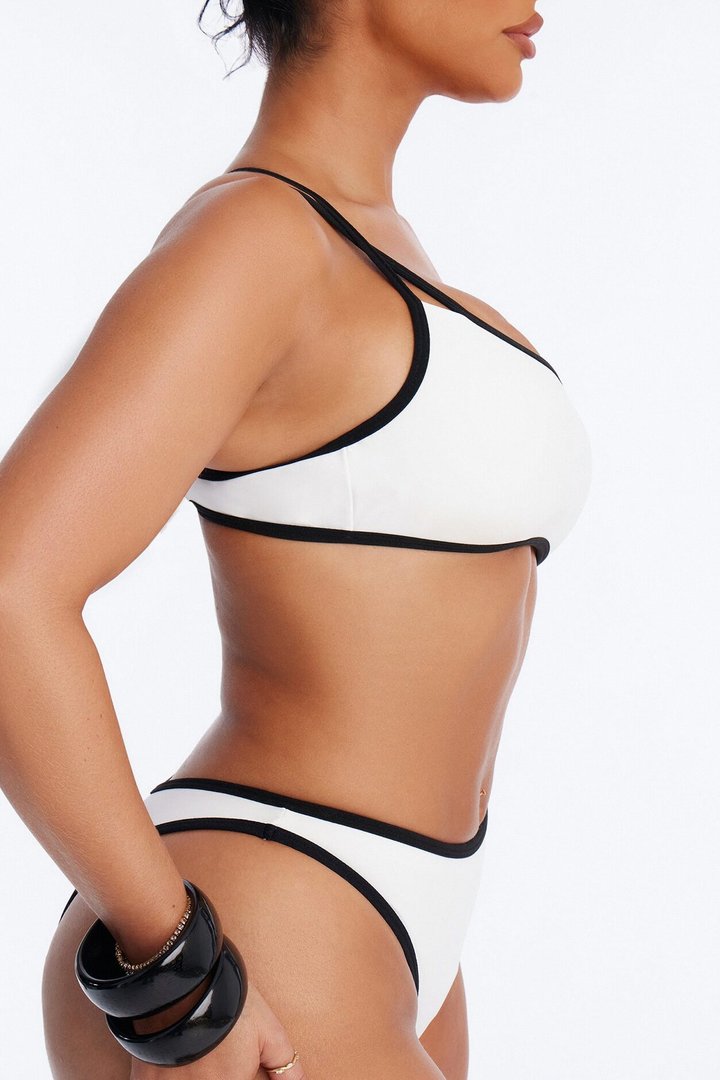 Riviera Ready 1 Piece One Shoulder Cut Out Swimsuit - White/Black