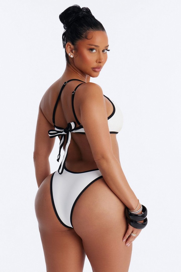 Riviera Ready 1 Piece One Shoulder Cut Out Swimsuit - White/Black
