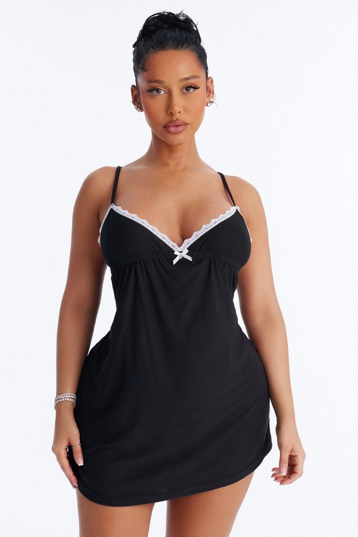 Cozy Up With Me PJ Sleep Dress - Black