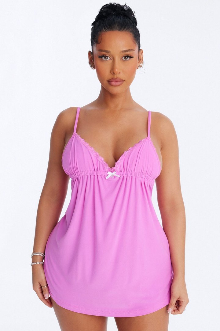 Cozy Up With Me PJ Sleep Dress - Hot Pink