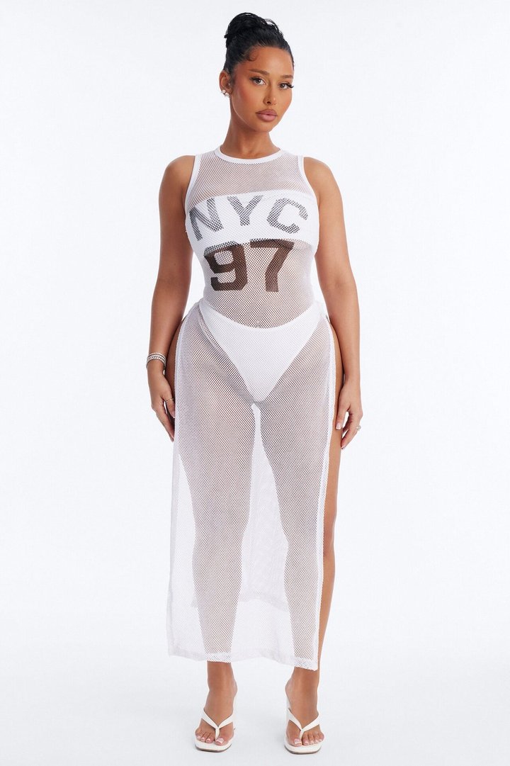 Poolside Chilling Fishnet Cover Up Dress - White