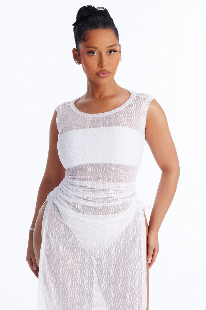Cold Water Mesh Cover Up Dress - White