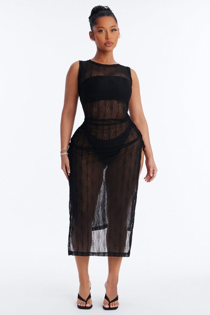 Cold Water Mesh Cover Up Dress - Black