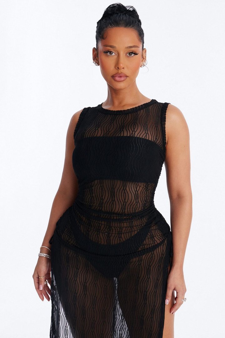 Cold Water Mesh Cover Up Dress - Black