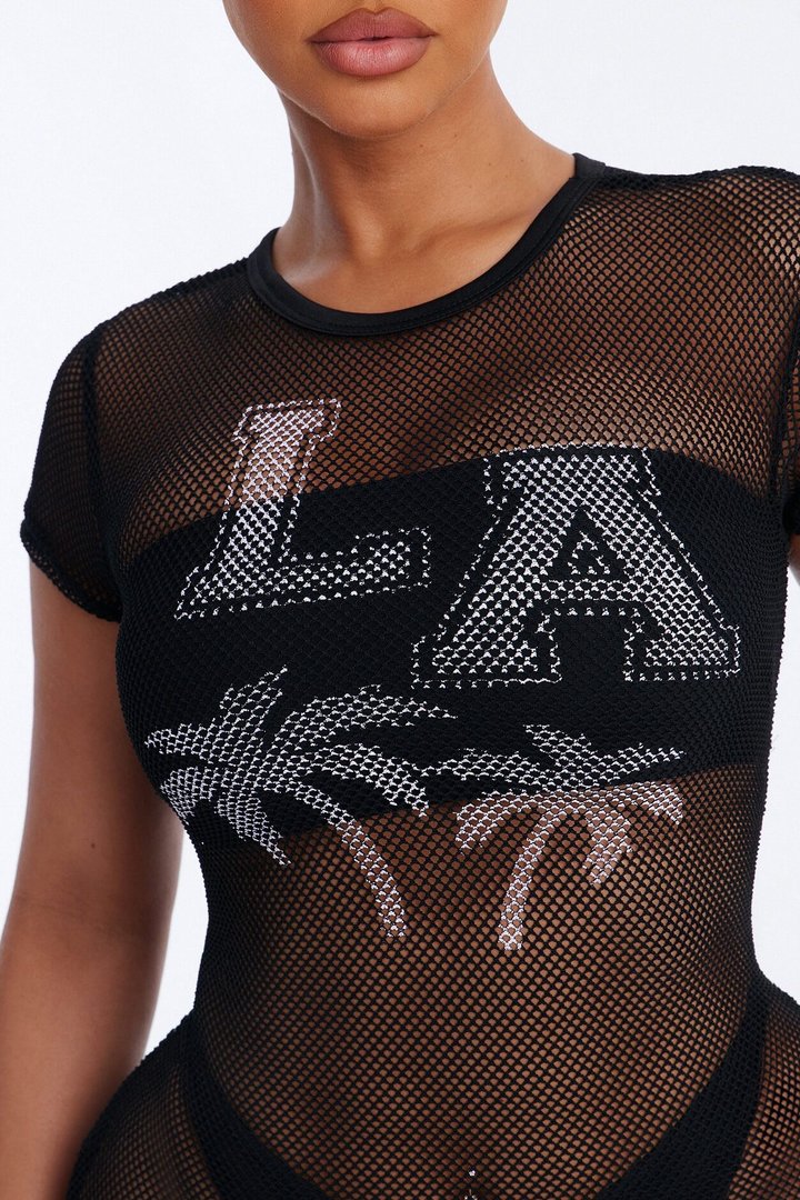 LA Nights Fishnet Cover Up Dress - Black