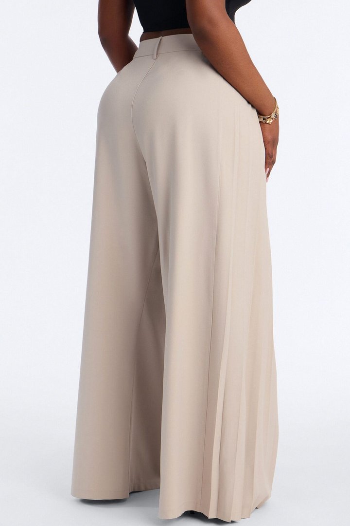 Hailey High Rise Pleated Wide Leg Trouser - Stone