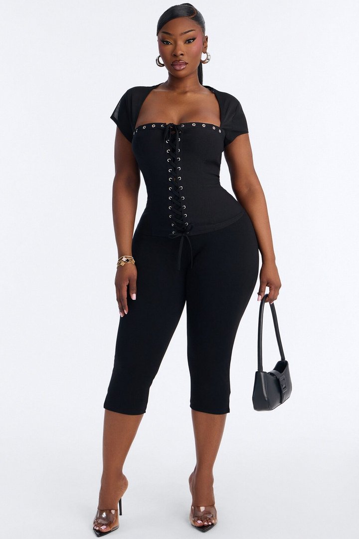 Irma Short Sleeve Corset Top - Black