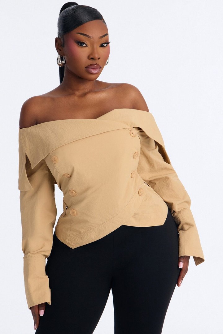 Olivia Off The Shoulder Trench Jacket - Khaki