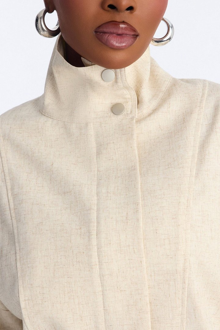 Heather Funnel Neck Bomber Jacket - Natural