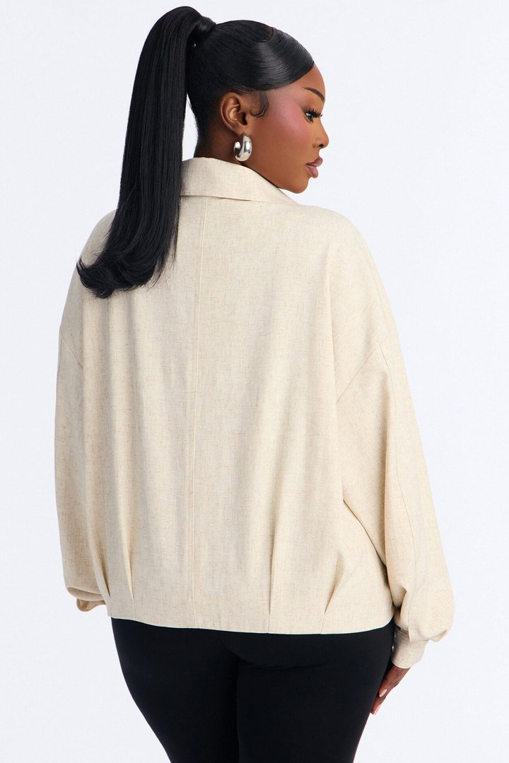 Heather Funnel Neck Bomber Jacket - Natural