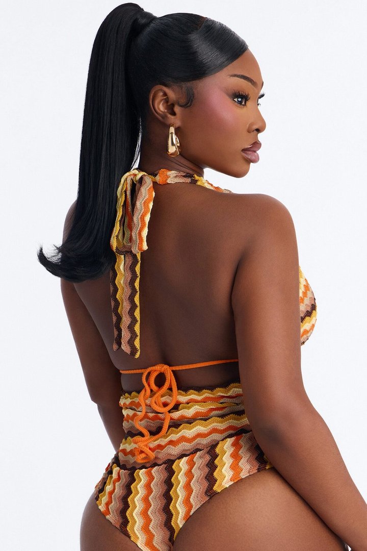 Island Girl Textured Halter Bodysuit - Orange/combo