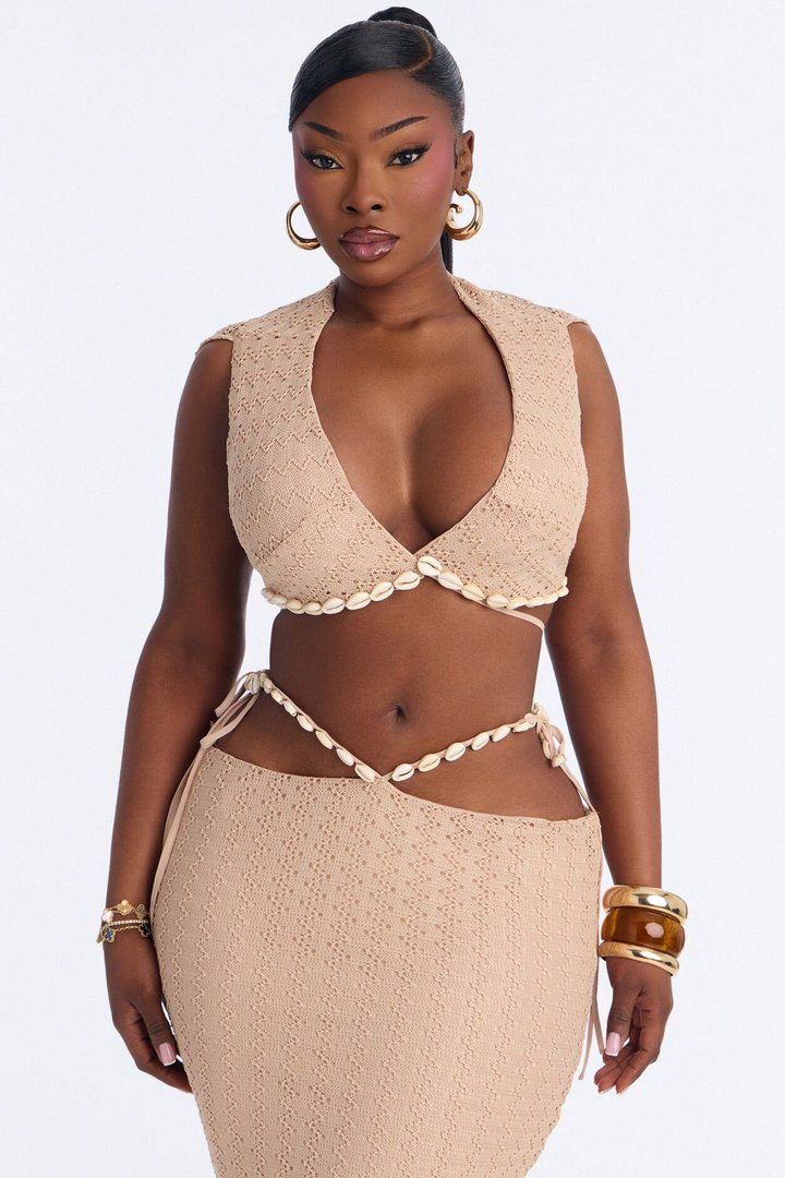 Seaside Bombshell Crochet Skirt Set - Taupe