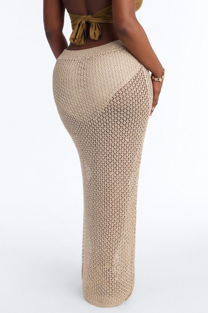 Makayla Mid Rise Crochet Maxi Skirt - Natural